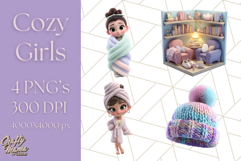 Kawaii Cozy Girl Clipart PNG, Pastel Fall Cozy Aesthetic Product Image 1