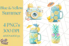 Sky Blue and Sunshine Yellow Summer Clipart PNG, Tropical Product Image 1