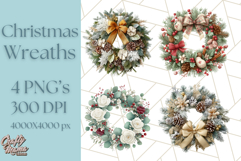 Christmas Wreath Clipart, Holiday Greenery PNG Illustrations Product Image 1