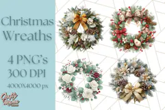 Christmas Wreath Clipart, Holiday Greenery PNG Illustrations Product Image 1