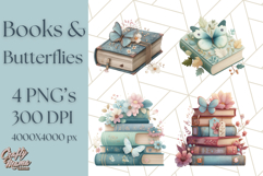 Cottagecore Butterfly and Book PNG Clipart Reading Elements Product Image 1