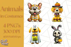 Halloween Animals in Costumes Clipart PNG, Cute Pets Art Product Image 1