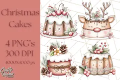 Christmas Cake Clipart PNG, Cottagecore Holiday Desserts Product Image 1
