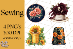 Floral Sewing Clipart PNG Vintage Sewing Elements Needlework Product Image 1
