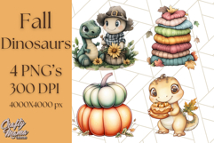 Fall Dinosaur PNG Clipart with Autumn Elements, Cute Dino Product Image 1