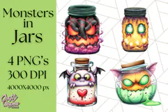 Halloween Monster Clipart PNG, Monsters in Jars, Spooky Png Product Image 1
