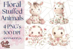 Pink Floral Stuffed Animal Clipart PNG, Cute Stuffed Animals Product Image 1