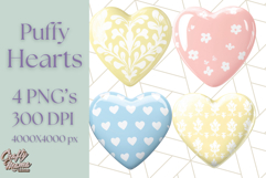 Pastel Puffy Patterned Hearts Clipart PNG, 3D Look Heart Png Product Image 1
