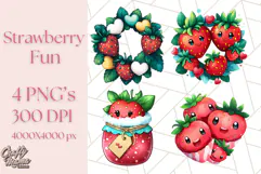 Strawberry Fruit PNG Clipart, Adorable Kawaii Characters Png Product Image 1