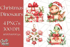 Christmas Dinosaur PNG Clipart, Cute Dino Holiday Art Png Product Image 1