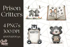 Cute Animals in Jail Clipart PNG, Funny Prisoner Critters Product Image 1
