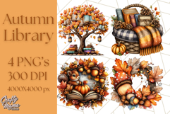 Autumn Library Clipart PNG, Cozy Fall Book Art Product Image 1
