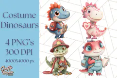 Dinosaur Costume Clipart, Cute Dinos in Halloween Outfits Product Image 1