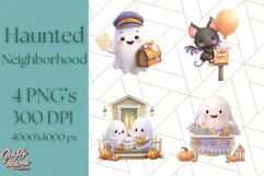 Halloween Neighborhood Clipart PNG for Trick or Treat Product Image 1