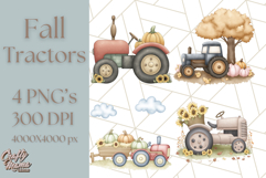 Fall Tractor Clipart PNG, Vintage Tractors With Pumpkins Product Image 1