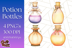 Potion Bottle Png Graphics, Magic Potion Clip Art, Fantasy Product Image 1