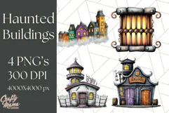Halloween Buildings Clipart PNG, Haunted Houses Art Product Image 1