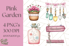 Pink Cottagecore Garden PNG Clipart, Vintage Floral Art Product Image 1