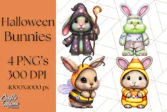 Halloween Bunny Clipart, Cute Bunnies in Costumes PNG Product Image 1