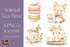 Tea Time Animal Clipart PNG Woodland Forest, Cottagecore Png Product Image 1