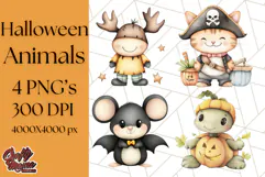 Halloween Animal Costumes PNG, Cute Spooky Animals Clipart Product Image 1