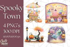 Pastel Halloween Town PNG Clipart, Spooky Shops & Homes Png Product Image 1
