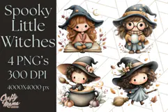 Spooky Little Witches Halloween Clipart PNG Product Image 1