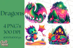 Cute Fantasy Dragon Clipart PNG, Bold Baby Dragon Clip Art Product Image 1