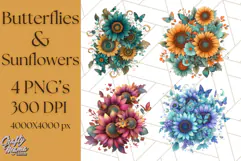 Sunflower and Butterfly PNG Clipart, Bright Jewel Tones Png Product Image 1