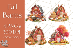 Fall Barn Clipart PNG With Pumpkins and Flowers, Autumn Png Product Image 1