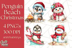 Christmas Penguins The Beach Clipart PNG, Tropical Holiday Product Image 1