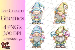 Ice Cream Gnome Clipart PNG Summer Dessert Art, Summer Gnome Product Image 1