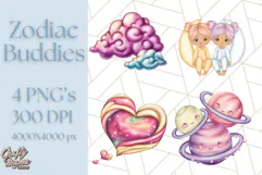 Zodiac Buddies Clipart PNG, Cute Astrology Clip Art Product Image 1
