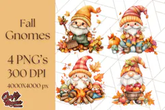 Fall Gnome PNG Clipart, Cute Autumn Gnomes with Pumpkins Product Image 1