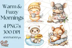 Warm & Fuzzy Mornings PNG Clipart, Cozy Animal Art Download Product Image 1
