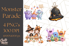 Halloween Costume Parade Clipart PNG with Monsters Clip Art Product Image 1