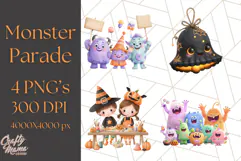 Halloween Costume Parade Clipart PNG with Monsters Clip Art Product Image 1