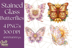 Stained Glass Butterfly and Sunflower PNG Clipart Product Image 1