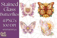 Stained Glass Butterfly and Sunflower PNG Clipart Product Image 1