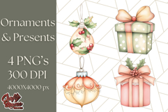 Vintage Christmas Ornaments and Presents PNG Holiday Clipart Product Image 1