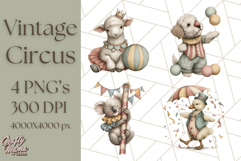 Vintage Carnival Animals Clipart PNG, Retro Circus Elements Product Image 1