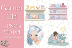 Pastel Gamer Girl Clipart PNG, Kawaii Gaming Elements Product Image 1