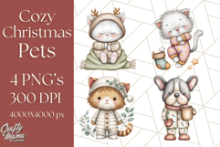 Christmas Pets in Pajamas Clipart PNG, Christmas Png Clipart Product Image 1