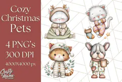 Christmas Pets in Pajamas Clipart PNG, Christmas Png Clipart Product Image 1