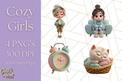 Kawaii Cozy Girl Clipart PNG, Pastel Fall Cozy Aesthetic Product Image 1