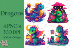 Cute Fantasy Dragon Clipart PNG, Bold Baby Dragon Clip Art Product Image 1