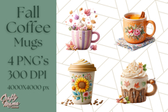 Fall Coffee Cup Clipart PNG, Autumn Mugs, Cozy Drinks Png Product Image 1