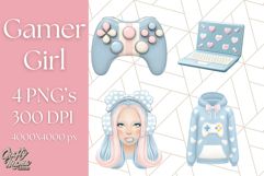 Pastel Gamer Girl Clipart PNG, Kawaii Gaming Elements Product Image 1