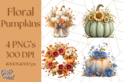 Pumpkin Clipart with Fall Flowers PNG Autumn Illustration Product Image 1