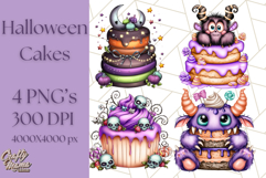 Whimsical Halloween Cake Clipart PNG, Spooky Desserts Product Image 1